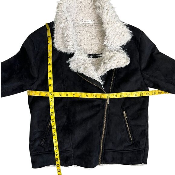 CAGE Black Faux Suede Sherpa Moto Jacket – Women’s Medium - Picture 9 of 11